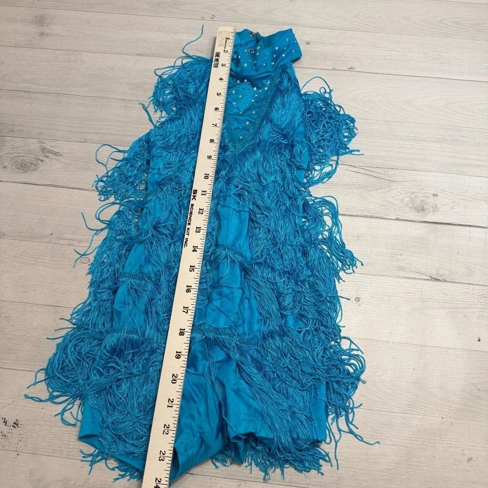Weissman Dance costume aqua blue sassy fringe dress Spice‎ Up Your Life 14130 MC